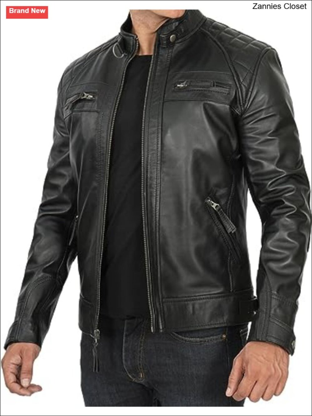 Genuine Lambskin Leather Jacket Men Quilted Cafe Racer Moto Biker